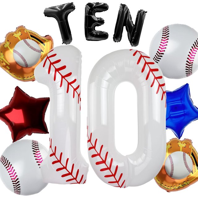 Yanonmyfd Baseball Balloons 1st Birthday Decorations for Boy, 40 Inch Number 1 Balloon Rookie of the Year First Birthday, Baseball Party Decorations Sports Theme Foil Mylar Balloon,Set,10th
