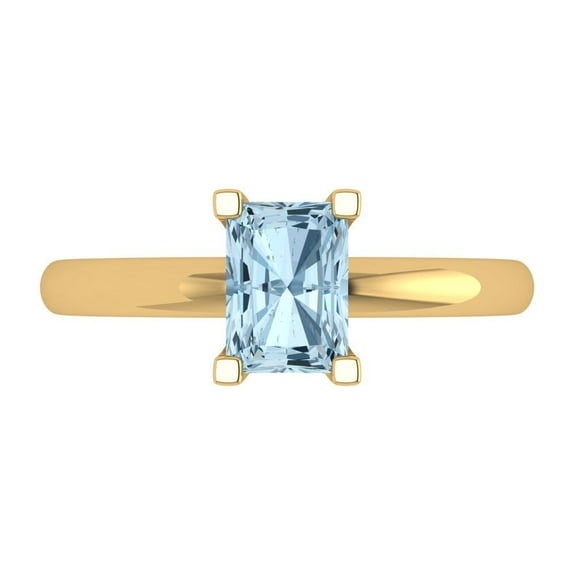Solitaire Engagement Ring for Women - 1ct Natural Aquamarine in 14K Yellow Gold Promise Ring