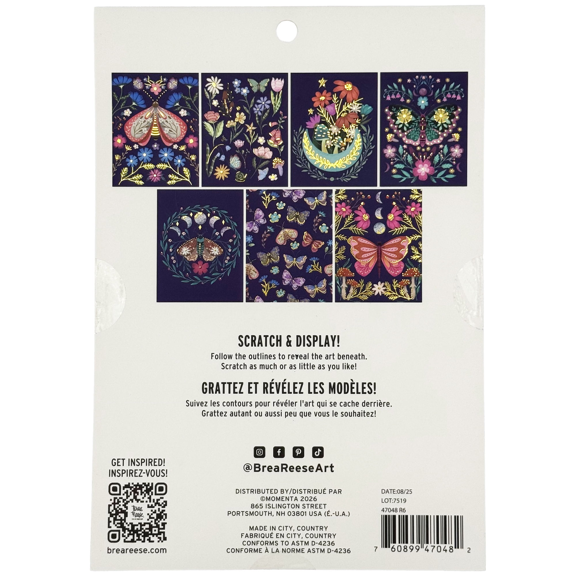 Brea Reese: Scratch Art Paper Pad - Spring Garden - 2 Each of 7 Designs, Metallic Foil, Dual-Tip Stylus & Brush, Easy-to-Frame 6x8 Pages, Adult Craft