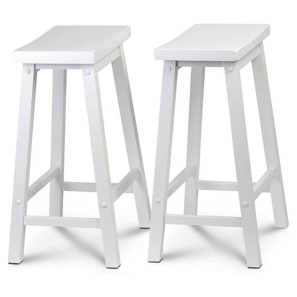 PJ Wood Classic Saddle-Seat 24In Kitchen Counter Stools, White (4 Pack)