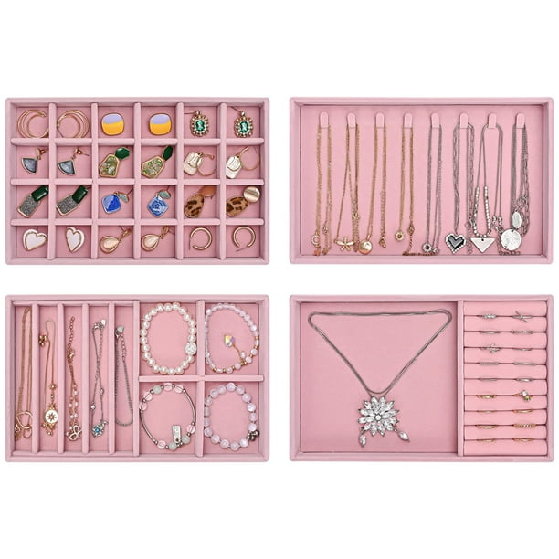 Bandejas organizadoras de joyas ProCase, apilables, 4 capas, color rosa oscuro