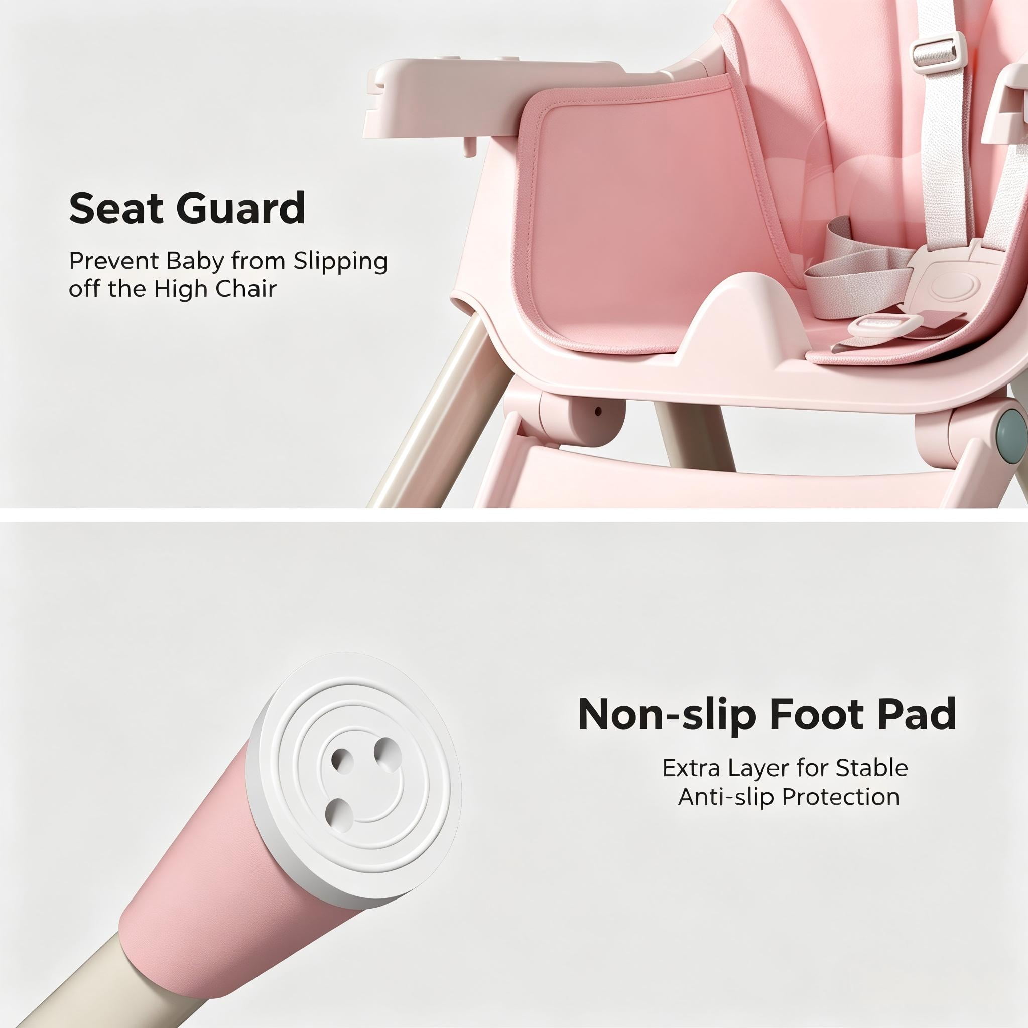 Cochildor 6 in 1 Foldable High Chair, Convertible High Chair for Baby&Toddler, with 5 Point Harness, Pink