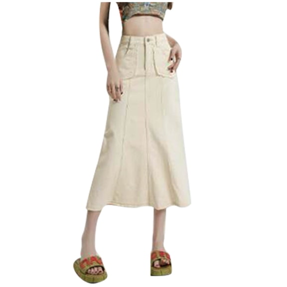 Gbsyewxs Womens Skirts Midi Skirt Denim High Waist Solid Color Slim Summer Women'S Skirts Beige