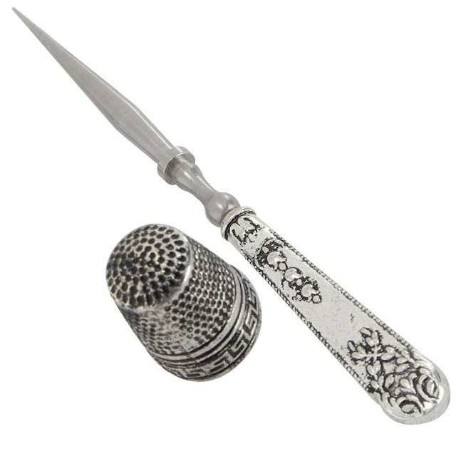 Retro Sewing Scissors Set Silver Threading Needle Thimble Household Cutting Tools Boxed
