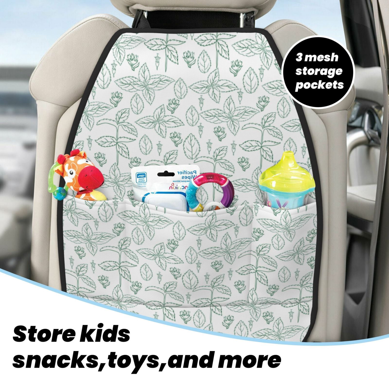Kdxio Leaf Print Print 2 Pack Car Kick Mat Seat Cover Back Protector Mat with Pockets for Organizer Backseat Protector and Storage Anti Kick Pad for Vehicles