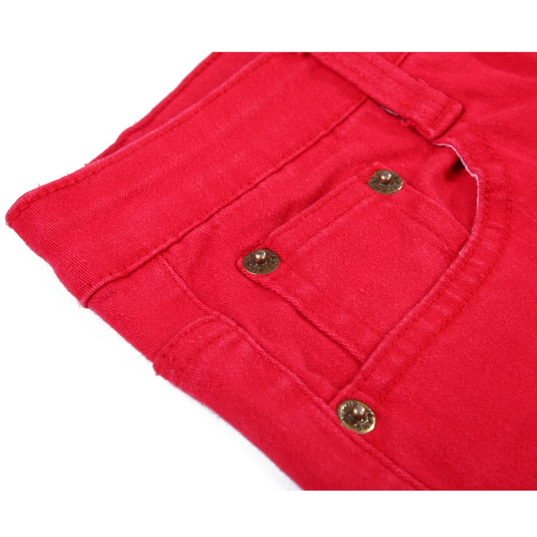 Women's Jeans Jeggings Five Pocket Stretch Denim Pants (Red, Medium)