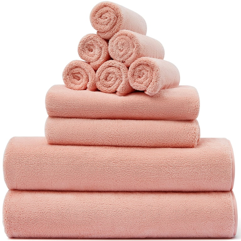 LIF Large Bath Towels Set, 10-Piece Ultra Soft Towels for Bathroom,  Absorbent Beach Towels Oversized, Quick Dry Microfiber Hair Towel for  Bathroom, Beach, Pool, Gym, Yoga(10-Piece, Coral Pink) 