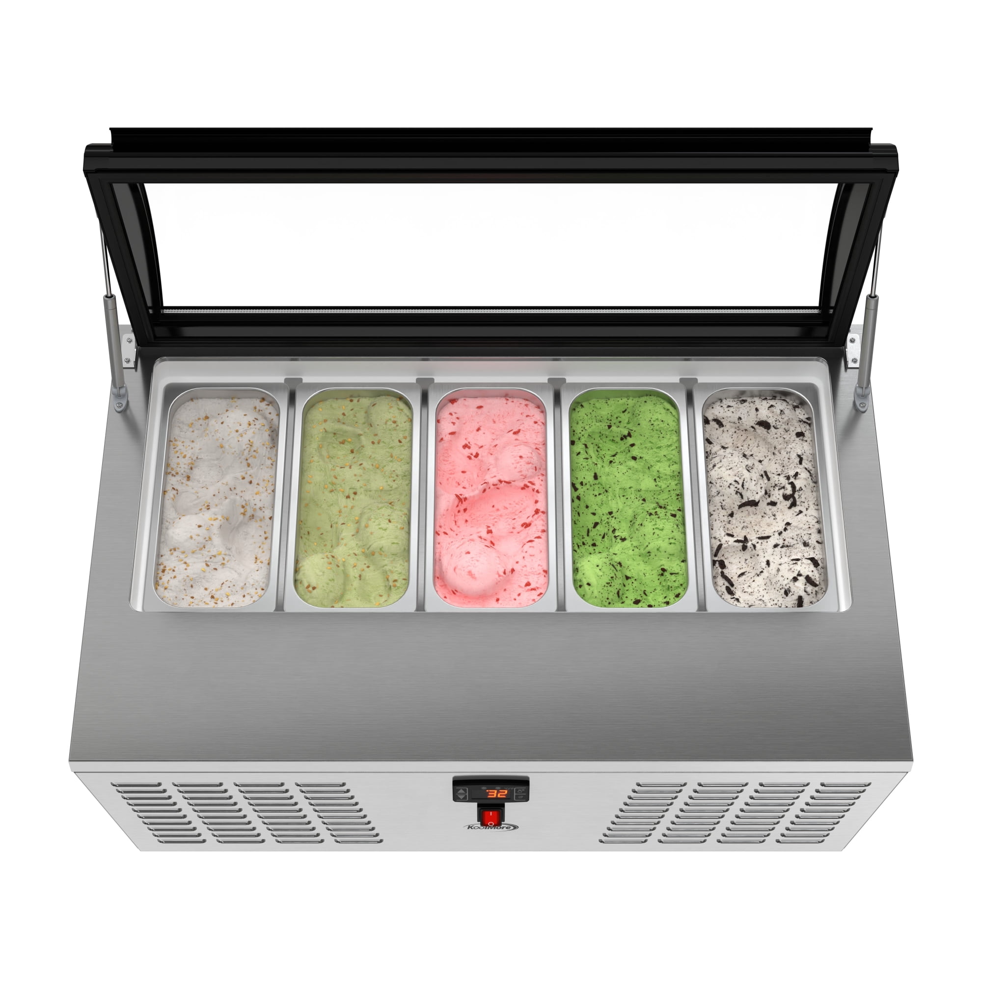 39 in. Countertop Ice Cream Display Freezer with Curved Glass Top and 5 Pans
