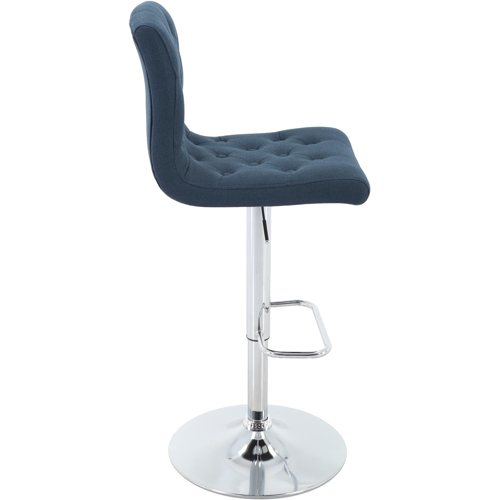 Modern Upholstered Bar Stool with Back Set of 2, Armless 360° Swivel Adjustable Height Linen Padded Bar Chair for Kitchen Island, Dining Room, or Café (Dark Blue)