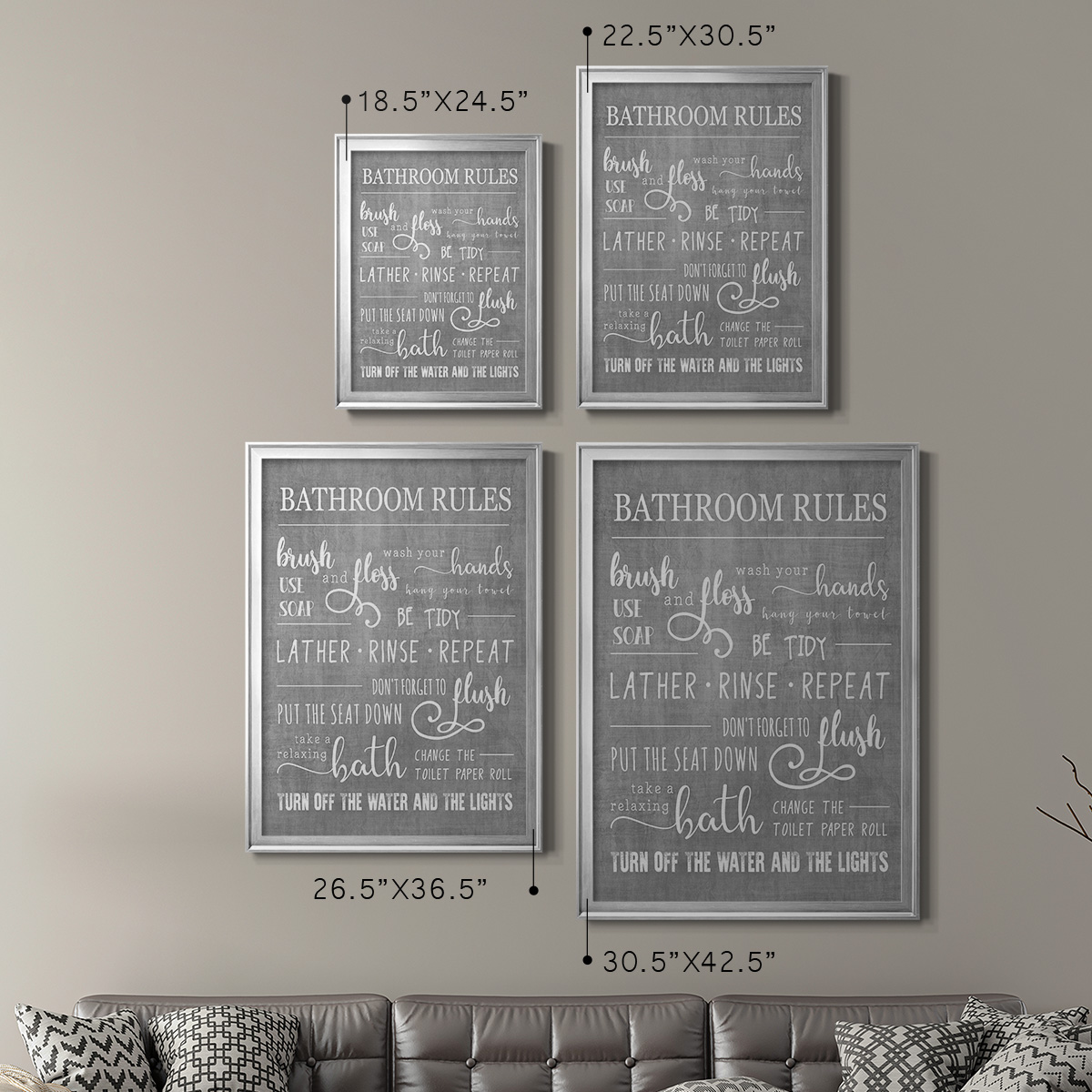 Neutral Bathroom Rules Premium Framed Print - Ready to Hang