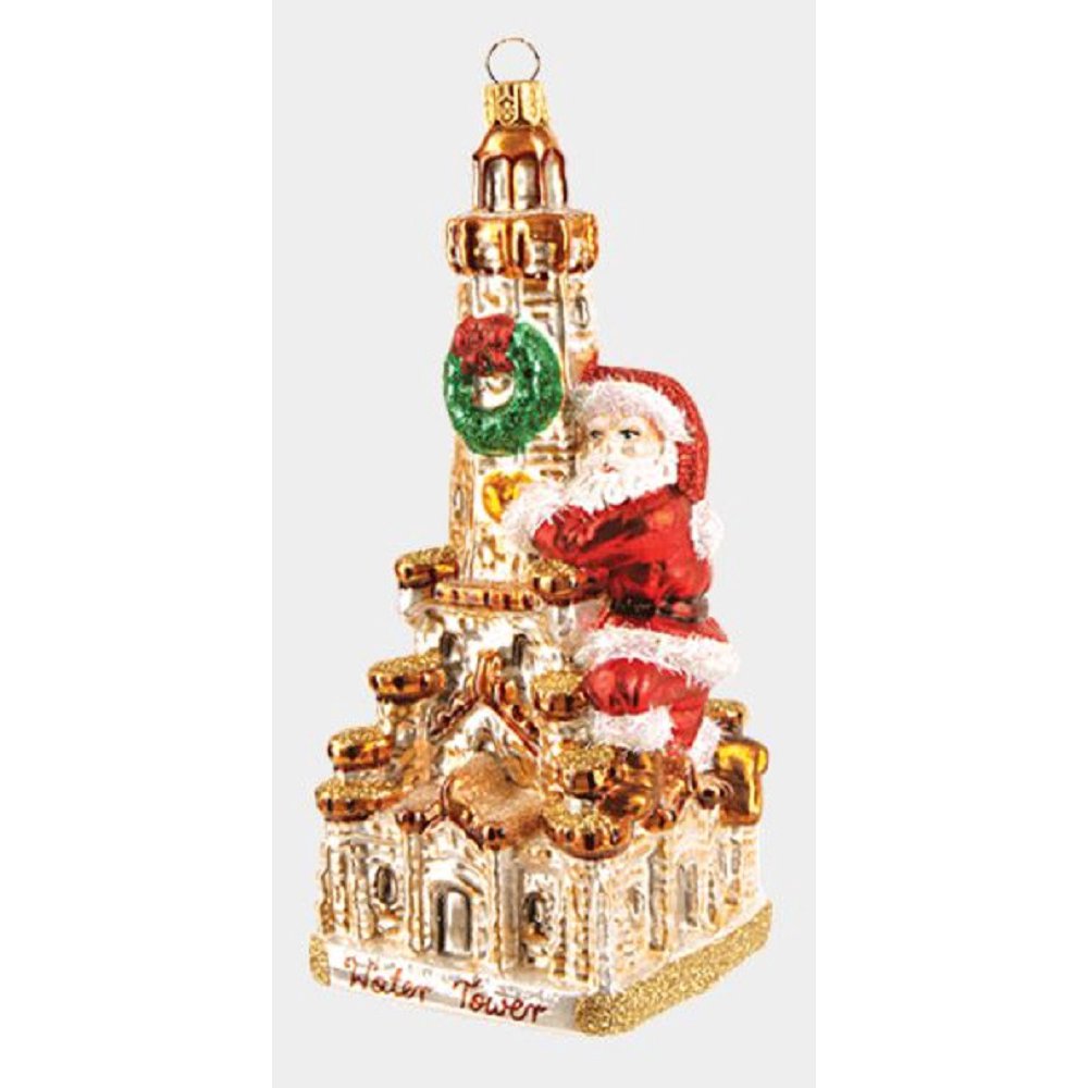 Santa on Chicago Water Tower Polish Glass Christmas Ornament Illinois