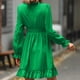 thumbnail image 4 of Vestido acampanado Cintura alta Dobladillo con volantes Adorno con volantes Manga larga Color puro Ajuste casual Vestido acampanado para mujer Verde XL, 4 of 6