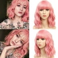 thumbnail image 3 of SUCS Wig with Bangs, Short Curly Bob Pink Wig, Bob SUCS Wig for Girl and Women with Thin Skin Wig Caps, 3 of 4