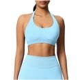 thumbnail image 2 of Neewe Women's Seamless Sports Bra Knitted Yoga Suit Gathering Breathable Workout Gym Tank Top for Women-Light Blue XS, 2 of 9