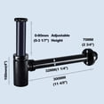 thumbnail image 3 of Universal Bottle Trap P-Trap Brass Chrome Waste Trap Bathroom Basin Deodorant Round Sink Traps Pipe Adjustable Drain Tube Modern Elegant Design Matt Black（1-1/4 ）, 3 of 11