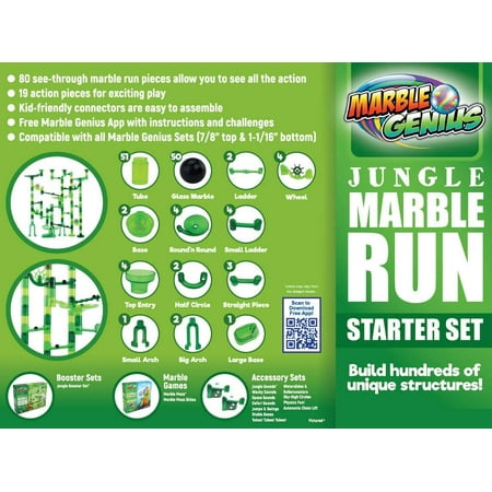 Marble Genius Marble Run Starter Set STEM Toy for Kids Ages 4 - 12 - 130 Complete Pieces (80 Translucent Marbulous Pieces and 50 Glass Marbles), Construction Building Block Toys, Theme (Jungle)
