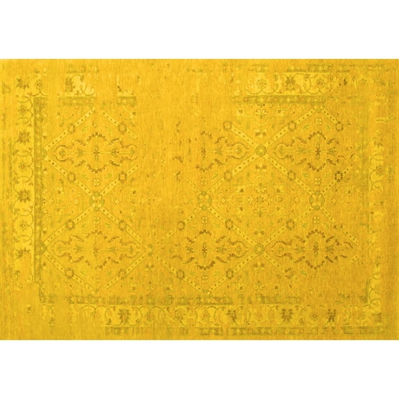 Ahgly Company Machine Washable Indoor Rectangle Persian Yellow Traditional Area Rugs, 5' x 7'