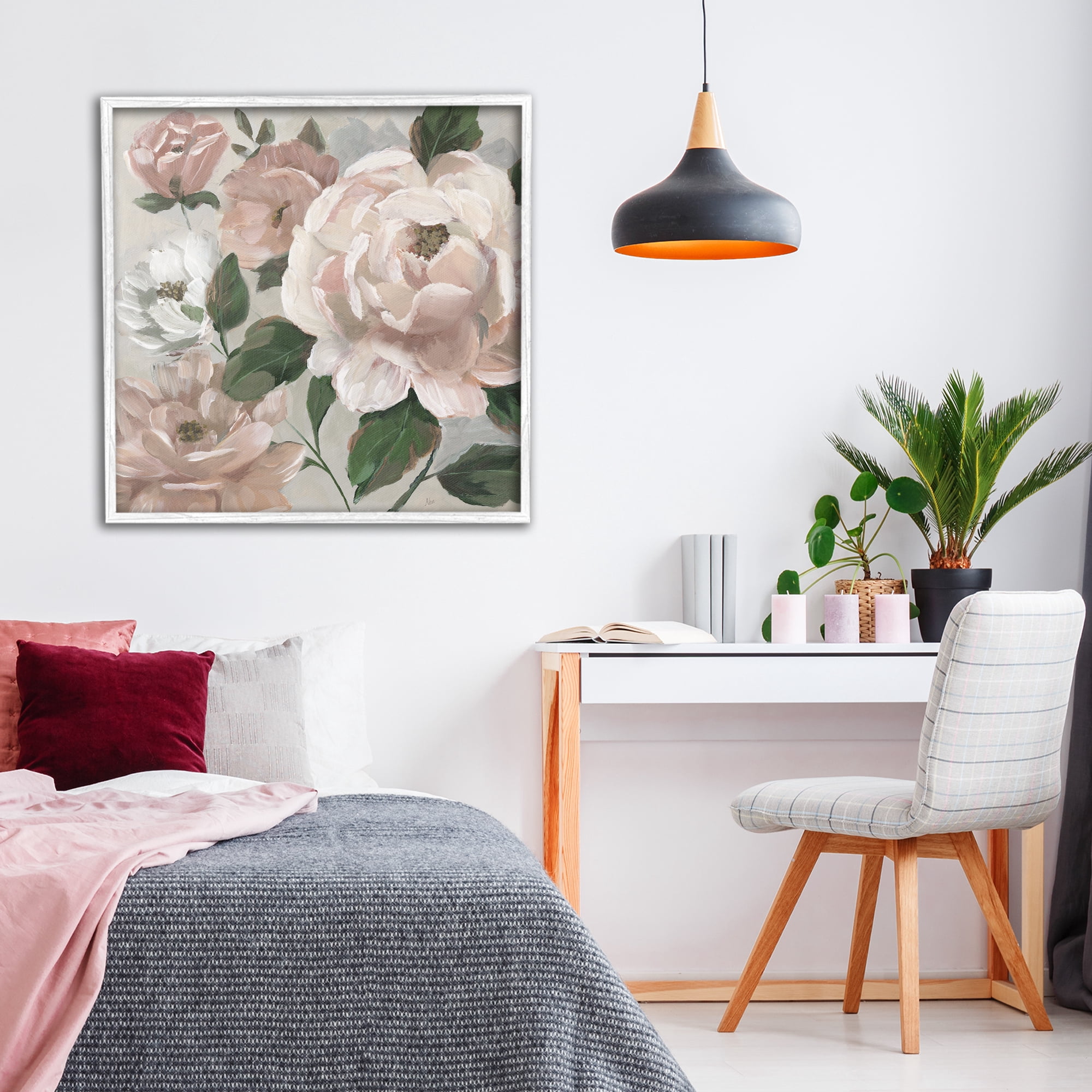 Stupell Industries Delicate Blush Peonies with Leaves White Framed Giclee Art, design by Nan