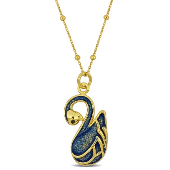 Everly Women's Blue Enamel Yellow Silver Swan Charm Necklace