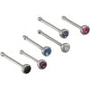 Body Jewelry 6 Pack - 22G Surgical Steel Crystal Nose Studs - Mixed Colors
