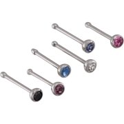 Body Jewelry 6 Pack - 22G Surgical Steel Crystal Nose Studs - Mixed Colors