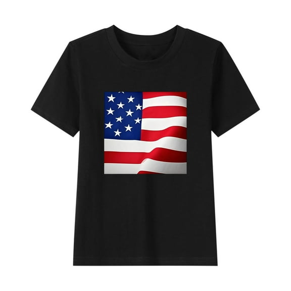 ZACPNCV Kids Flag Shirts USA Flag Stars Stripes Graphic Blouse Patriotic Shirt 4th of July T Shirt Summer Tops Tee Black 12-13 Years