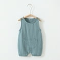 thumbnail image 2 of USNSM Newborn Baby Boys Girls Solid Color Cotton Linen Romper Summer Jumpsuit Sleeveless Soft Comfy Overalls Clothing Set Navy 9 Months, 2 of 3