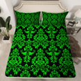 thumbnail image 2 of Manfei Green Damask Flower Queen Sheet Sets, Tribal Hippie Mandala Flat Sheet, Teen Adult Female Man Queen Fitted Sheet, Super Cozy Room Decor, 4-Piece, 2 of 7