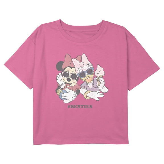 Girl's Mickey & Friends Minnie and Daisy Summer Besties Graphic Cropped T-Shirt Light Pink Medium