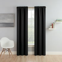 Eclipse Tricia Solid Curtain Panel Pair, Room Darkening Rod Pocket Curtain Thermapanel, (2 Panels), 52 in Wide x 63 in Long, Black