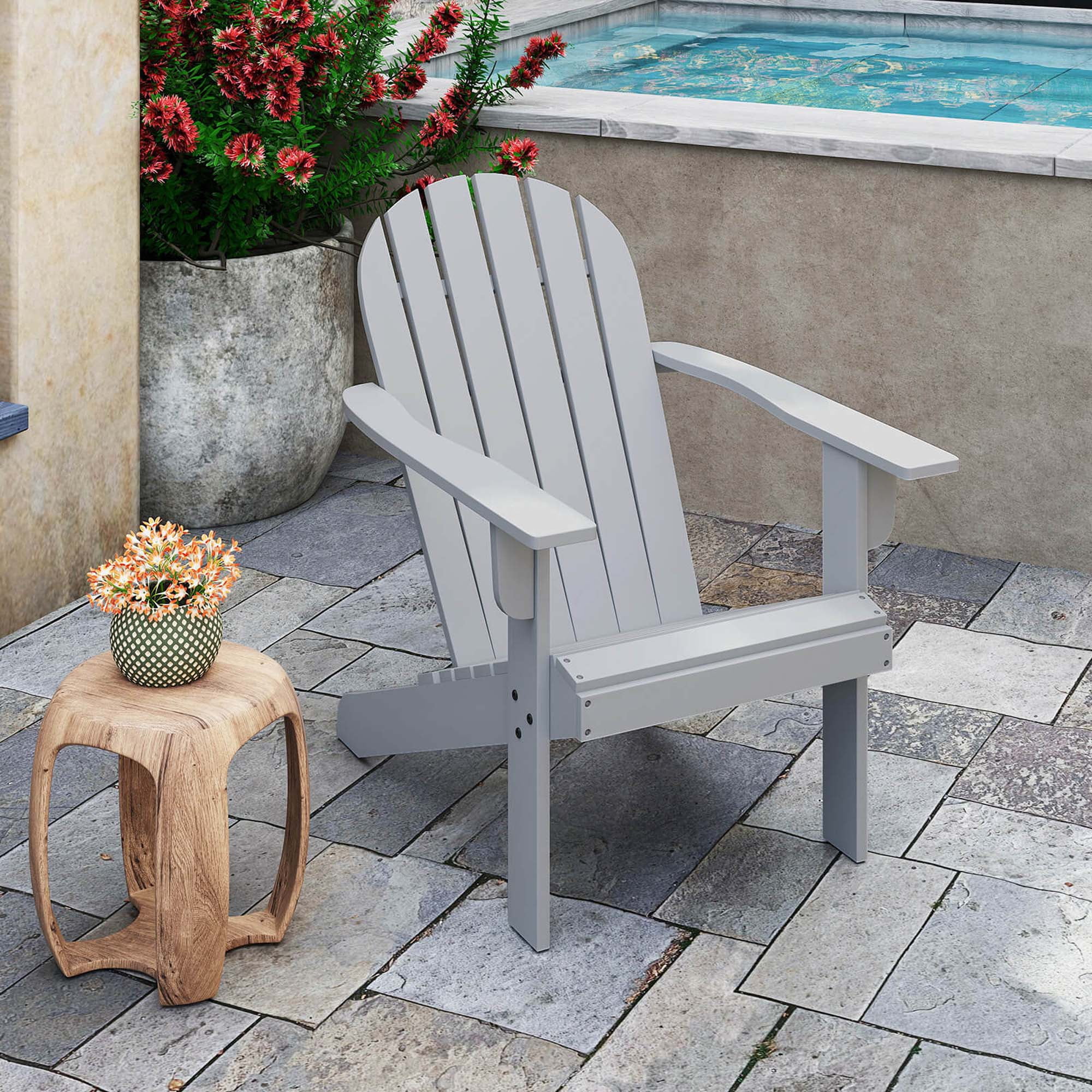 Costway Patio Adirondack Chair with Inclined Seat High Backrest & Wide Armrests Gray