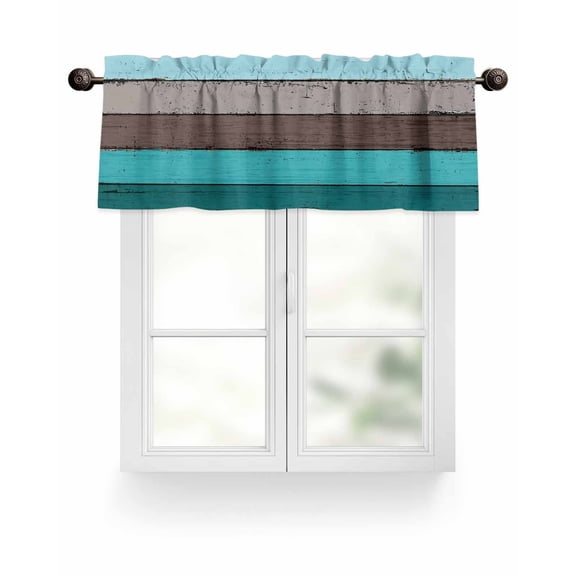 Farmhouse Rustic Wood Texture Kitchen Valances for Windows Aqua Blue Grey Valance Curtains for Kitchen /Living Room/Bedroom/ Bathroom Decor, 54"x18 " ,Rod Pocket 1 Panel,