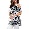 thumbnail image 3 of LilyLLL Womens Floral Print Short Sleeve Cold Shoulder Casual T Shirt Tops, 3 of 4