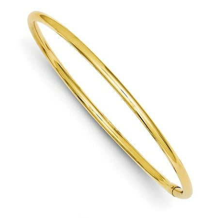 14k Yellow Gold 8in 3mm Polished Round Tube Slip On Bangle