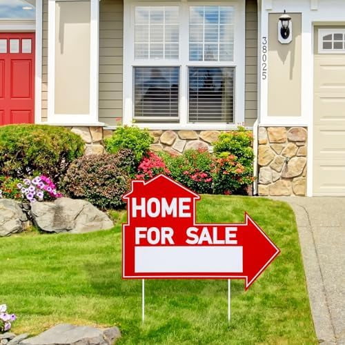 6 Pcs Home for Sale Signs with Stakes 12 x 16 Inch Double Sided House Directionals for Sale by Owner Directional Arrow Real Estate Signs for Real Estate Lawn Garden Yard$$Garden & Patio