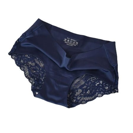 DondPO Womens Underwear Women s Ice Silk Mid Lace Cotton Crotch Sexy Breathable Large Size Briefs Womens Sexy Underwear Seamless Underwear For Women Blue XL Clearance