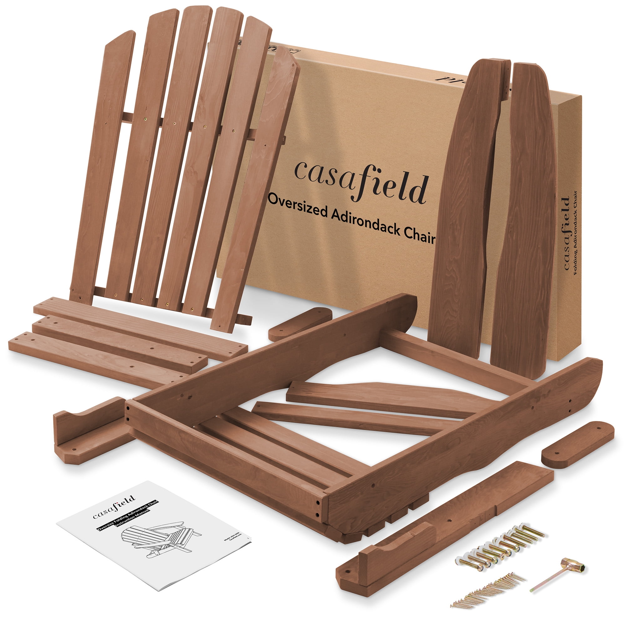Oversized Folding Adirondack Chair, Cedar Wood Outdoor Fire Pit Lounge Chairs for Patio, Deck, Lawn, Garden, Partially Pre-Assembled - Espresso