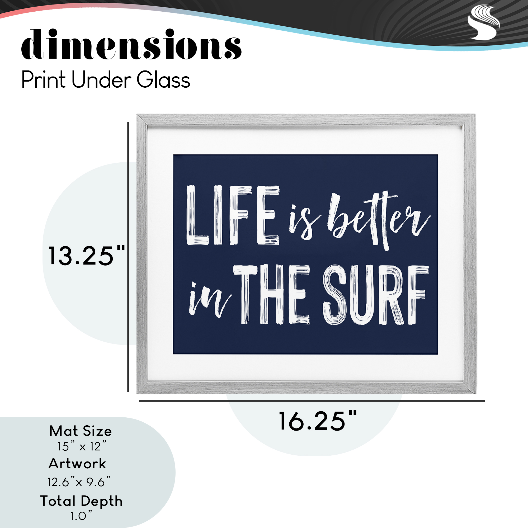 Life Better In Surf Gray Framed Print Under Glass, design by Lettered and Lined