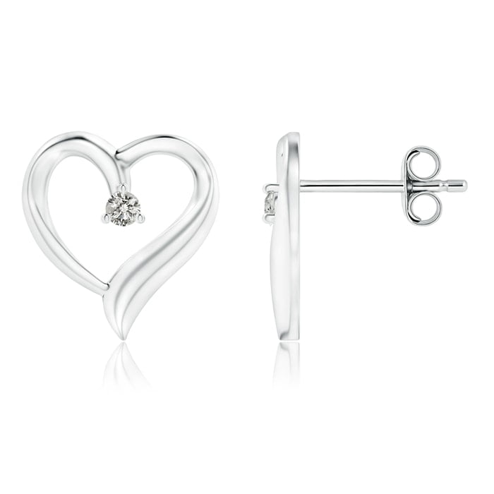 Angara - April Birthstone Sale -Prong-Set Round Diamond Open Heart Stud Earrings in Silver (1.9mm Diamond) - SE1358D-SL-KI3-1.9