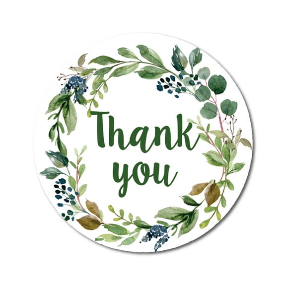 Darling Souvenir Non Customized 1.6 Inches Round DIY Botanical Wreath Thank You Stickers-45 Pcs