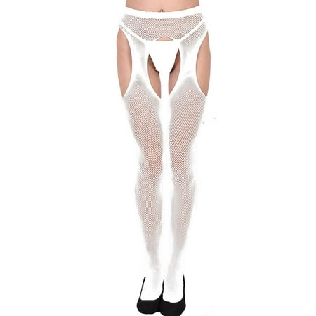 

Intimates Women Sexy Fishnet Open Soft Tights Lingerie Transparent Erotic Lace Bodysuit Spandex Simple Long Sleeve Shirts for Women White