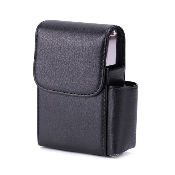 20 caja de cigarrillos, caja de cigarrillos de acero inoxidable, caja de cigarrillos de patrón de piedra, caja de cigarrillos de PU, caja de cigarrillos de cuero (negro con patrón de lichí, ventas