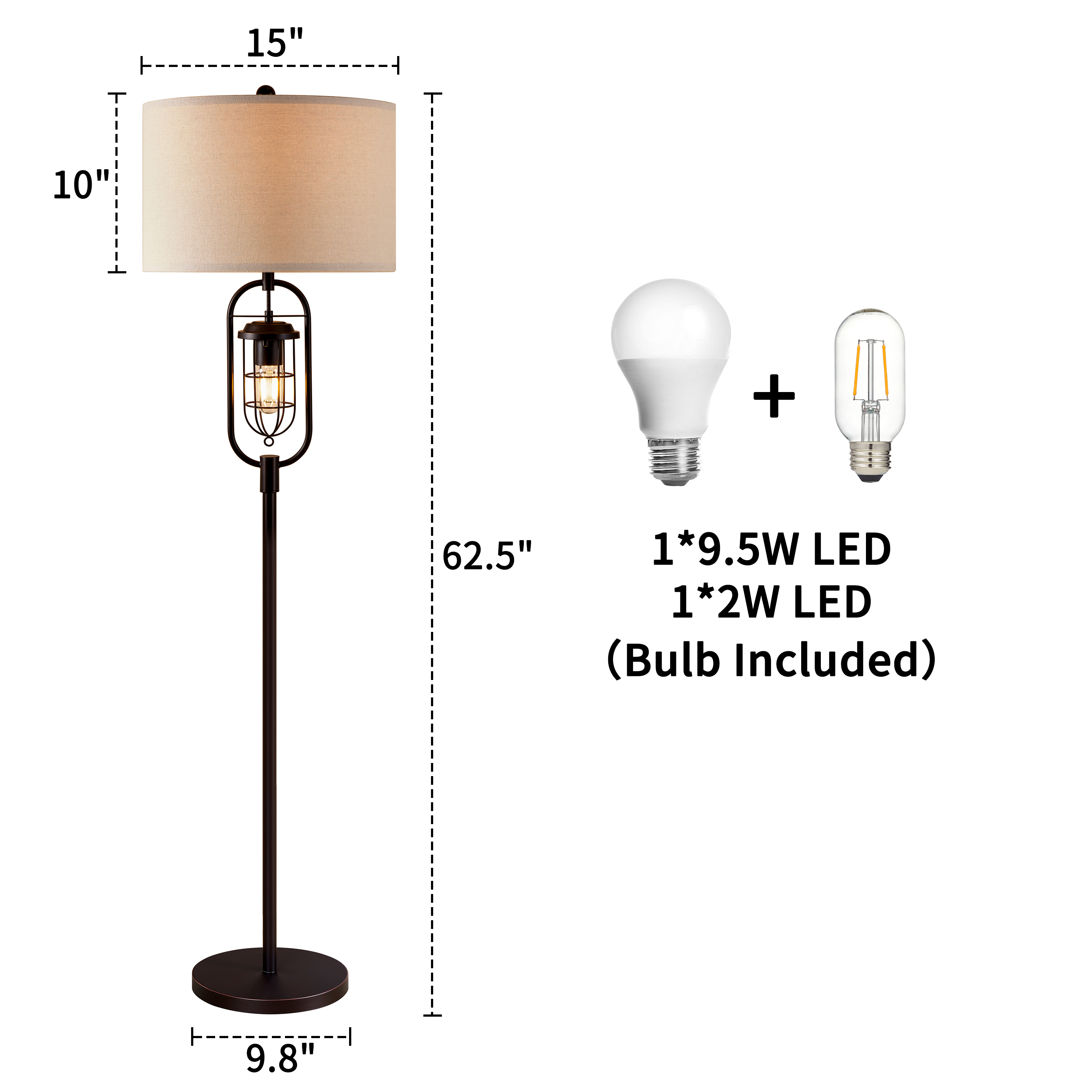 KAWOTI Industrial Floor Lamp with Night Light, 62.5'' Standing Farmhouse Floor Lamps for Bedroom for Living Room Oil Rubbed Bronze Finish