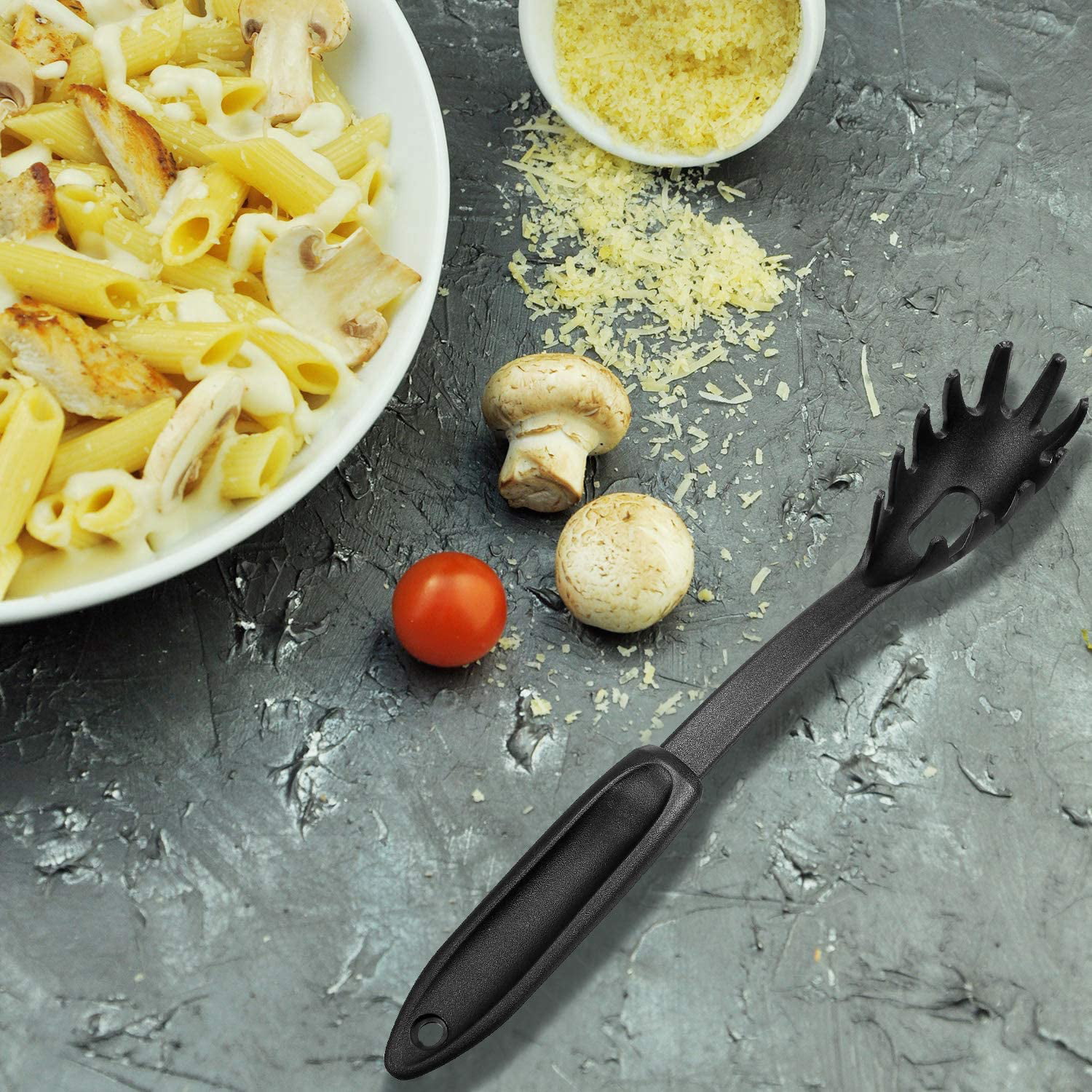 Pasta Spaghetti Server Spoon Fork Scooper Kitchen Utensil Black 11.5-Inch  Long