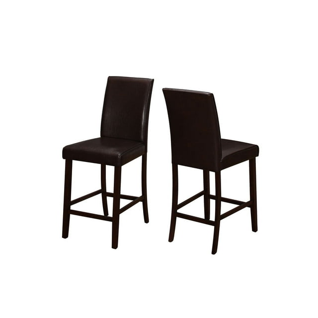 Monarch Specialties Dining Chair, Set Of 2, Counter Height, Upholstered, Kitchen, Dining Room, Pu Leather Look, Wood Legs, Brown, Transitional