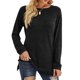 thumbnail image 1 of Jersey de manga larga con cuello redondo para mujer, dobladillo con abertura de color puro y bolsillo, ajuste holgado informal, negro L, 1 of 8