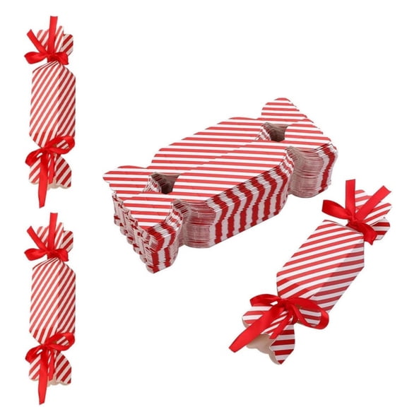 Empty Christmas Candy Boxes,Red White Striped Cookie Bakery Boxes,Set of 50 Durable Gift Container Decoration for Wedding Party Wrap