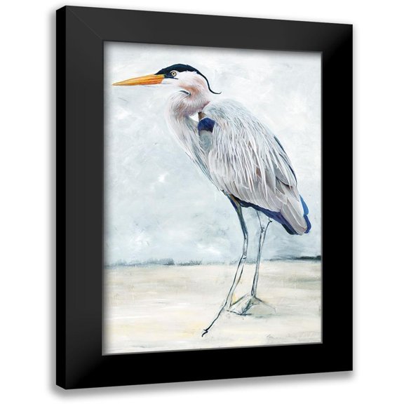 Stellar Design Studio 11x14 Black Modern Framed Museum Art Print Titled - Beach Blue Heron I