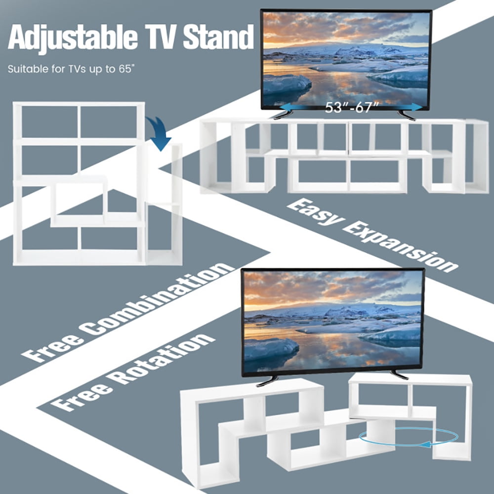 Finihen TV Stand, TV Cabinet, 3 Pieces Adjustable TV Stand for TVs up to 65 Inch with Shelves, for Living Room, Bedroom, White