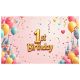 thumbnail image 1 of First Birthday Background Photography Banner Backdrop Castle Balloons Celebration Party Decor Photo Props Colorful Theme Milestone Festive Kids Event, 1 of 1
